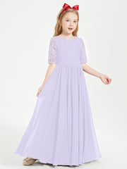 Lace Top Half Sleeved Junior Bridesmaids Dresses Lilac