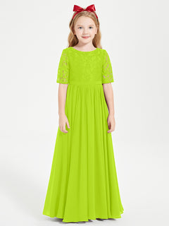 Lace Top Half Sleeved Junior Bridesmaids Dresses Lime Green