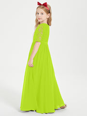 Lace Top Half Sleeved Junior Bridesmaids Dresses Lime Green