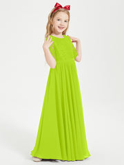 Lace Top Half Sleeved Junior Bridesmaids Dresses Lime Green