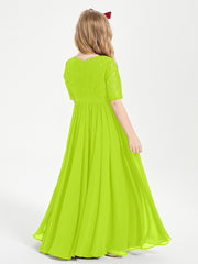 Lace Top Half Sleeved Junior Bridesmaids Dresses Lime Green