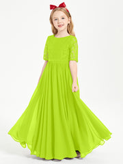 Lace Top Half Sleeved Junior Bridesmaids Dresses Lime Green