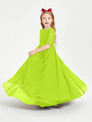 Lace Top Half Sleeved Junior Bridesmaids Dresses Lime Green