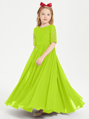 Lace Top Half Sleeved Junior Bridesmaids Dresses Lime Green