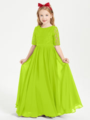 Lace Top Half Sleeved Junior Bridesmaids Dresses Lime Green
