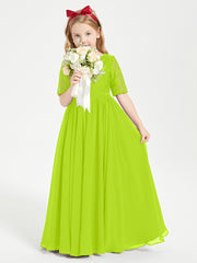 Lace Top Half Sleeved Junior Bridesmaids Dresses Lime Green