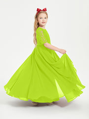 Lace Top Half Sleeved Junior Bridesmaids Dresses Lime Green