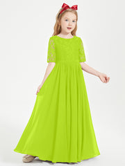 Lace Top Half Sleeved Junior Bridesmaids Dresses Lime Green