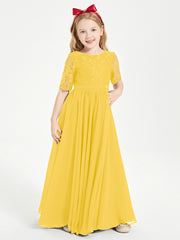 Lace Top Half Sleeved Junior Bridesmaids Dresses Marigold
