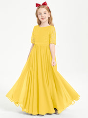 Lace Top Half Sleeved Junior Bridesmaids Dresses Marigold