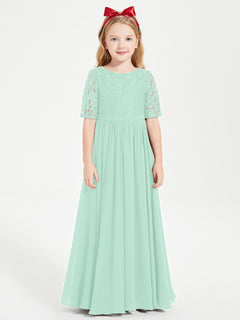 Lace Top Half Sleeved Junior Bridesmaids Dresses Mint Green