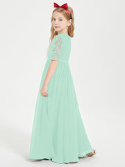 Lace Top Half Sleeved Junior Bridesmaids Dresses Mint Green