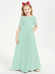 Lace Top Half Sleeved Junior Bridesmaids Dresses Mint Green