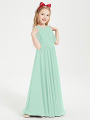 Lace Top Half Sleeved Junior Bridesmaids Dresses Mint Green