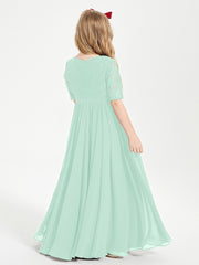 Lace Top Half Sleeved Junior Bridesmaids Dresses Mint Green