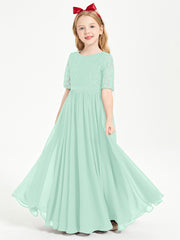 Lace Top Half Sleeved Junior Bridesmaids Dresses Mint Green