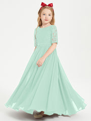 Lace Top Half Sleeved Junior Bridesmaids Dresses Mint Green