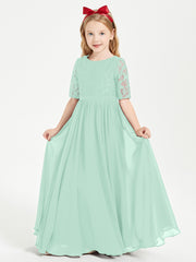 Lace Top Half Sleeved Junior Bridesmaids Dresses Mint Green