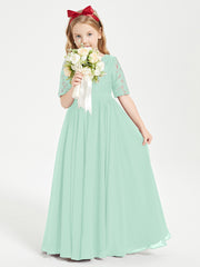 Lace Top Half Sleeved Junior Bridesmaids Dresses Mint Green