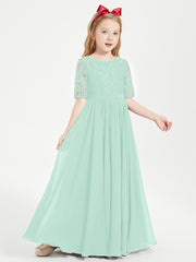 Lace Top Half Sleeved Junior Bridesmaids Dresses Mint Green