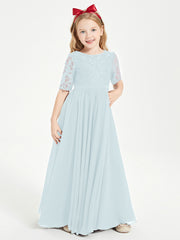 Lace Top Half Sleeved Junior Bridesmaids Dresses Mist