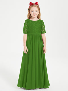 Lace Top Half Sleeved Junior Bridesmaids Dresses Moss