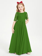 Lace Top Half Sleeved Junior Bridesmaids Dresses Moss