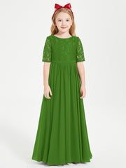 Lace Top Half Sleeved Junior Bridesmaids Dresses Moss