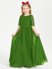 Lace Top Half Sleeved Junior Bridesmaids Dresses Moss