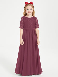 Lace Top Half Sleeved Junior Bridesmaids Dresses Mulberry