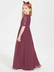 Lace Top Half Sleeved Junior Bridesmaids Dresses Mulberry