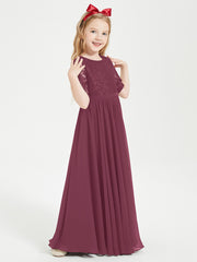 Lace Top Half Sleeved Junior Bridesmaids Dresses Mulberry