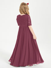 Lace Top Half Sleeved Junior Bridesmaids Dresses Mulberry