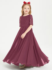 Lace Top Half Sleeved Junior Bridesmaids Dresses Mulberry