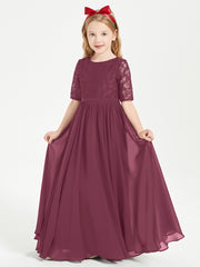 Lace Top Half Sleeved Junior Bridesmaids Dresses Mulberry