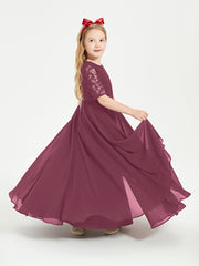 Lace Top Half Sleeved Junior Bridesmaids Dresses Mulberry