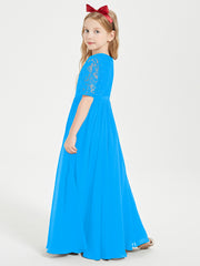 Lace Top Half Sleeved Junior Bridesmaids Dresses Ocean Blue