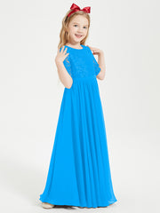 Lace Top Half Sleeved Junior Bridesmaids Dresses Ocean Blue