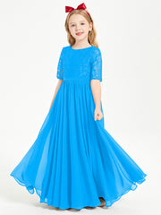 Lace Top Half Sleeved Junior Bridesmaids Dresses Ocean Blue