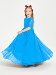 Lace Top Half Sleeved Junior Bridesmaids Dresses Ocean Blue