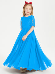 Lace Top Half Sleeved Junior Bridesmaids Dresses Ocean Blue