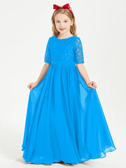 Lace Top Half Sleeved Junior Bridesmaids Dresses Ocean Blue