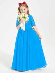 Lace Top Half Sleeved Junior Bridesmaids Dresses Ocean Blue