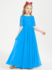 Lace Top Half Sleeved Junior Bridesmaids Dresses Ocean Blue