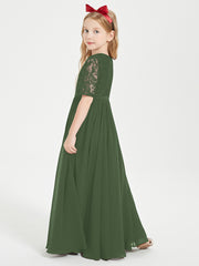 Lace Top Half Sleeved Junior Bridesmaids Dresses Olive Green