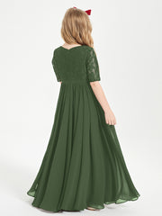 Lace Top Half Sleeved Junior Bridesmaids Dresses Olive Green