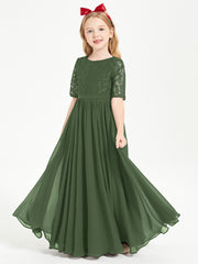 Lace Top Half Sleeved Junior Bridesmaids Dresses Olive Green