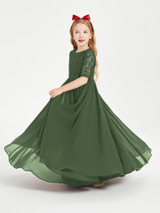 Lace Top Half Sleeved Junior Bridesmaids Dresses Olive Green