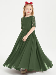 Lace Top Half Sleeved Junior Bridesmaids Dresses Olive Green