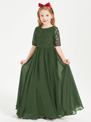 Lace Top Half Sleeved Junior Bridesmaids Dresses Olive Green